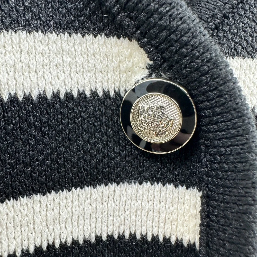 Bailey 44 Sweater Vest Button Front in Black Cream‎ Stripe Size L